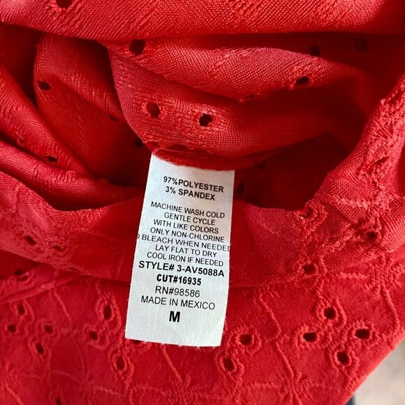 Ava James Red Short Sleeve Eyelet Top Ruffle Sleeves Women's Medium NEW - Picture 9 of 9